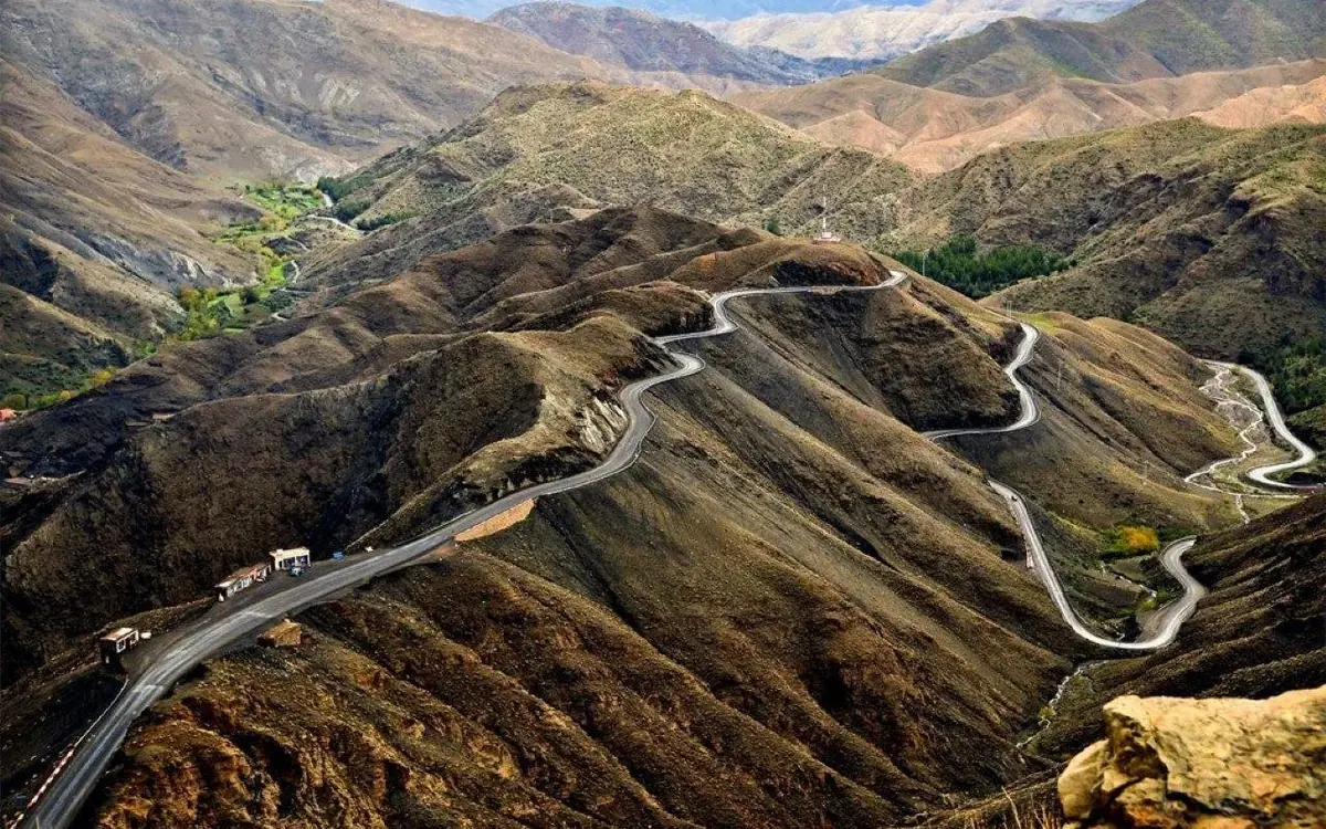 Winding road climbing over the High Atlas out of Marrakech